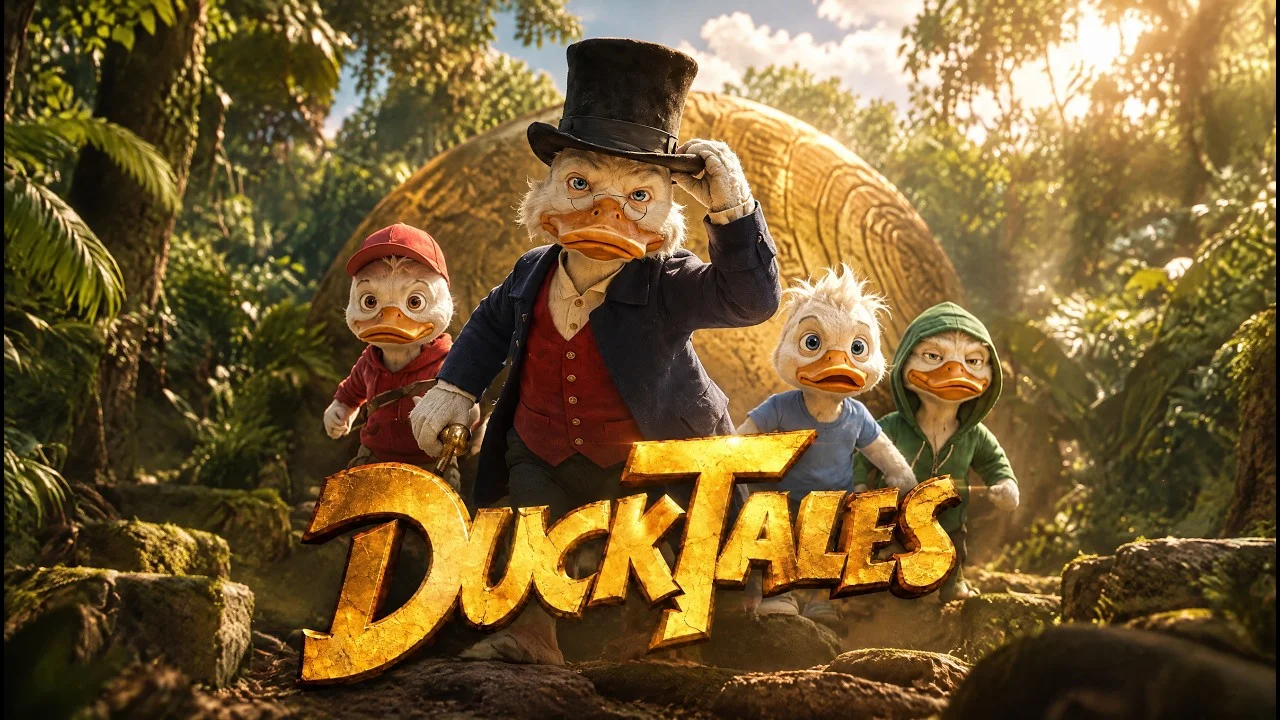 DuckTales 2026 concept trailer preview frame showing dark cinematic animated duck characters.