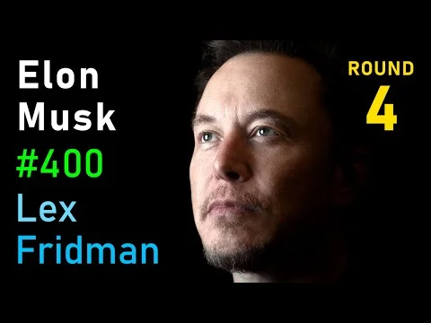 Video preview frame showing Lex Fridman interviewing Elon Musk on xAI architecture and Grok training.